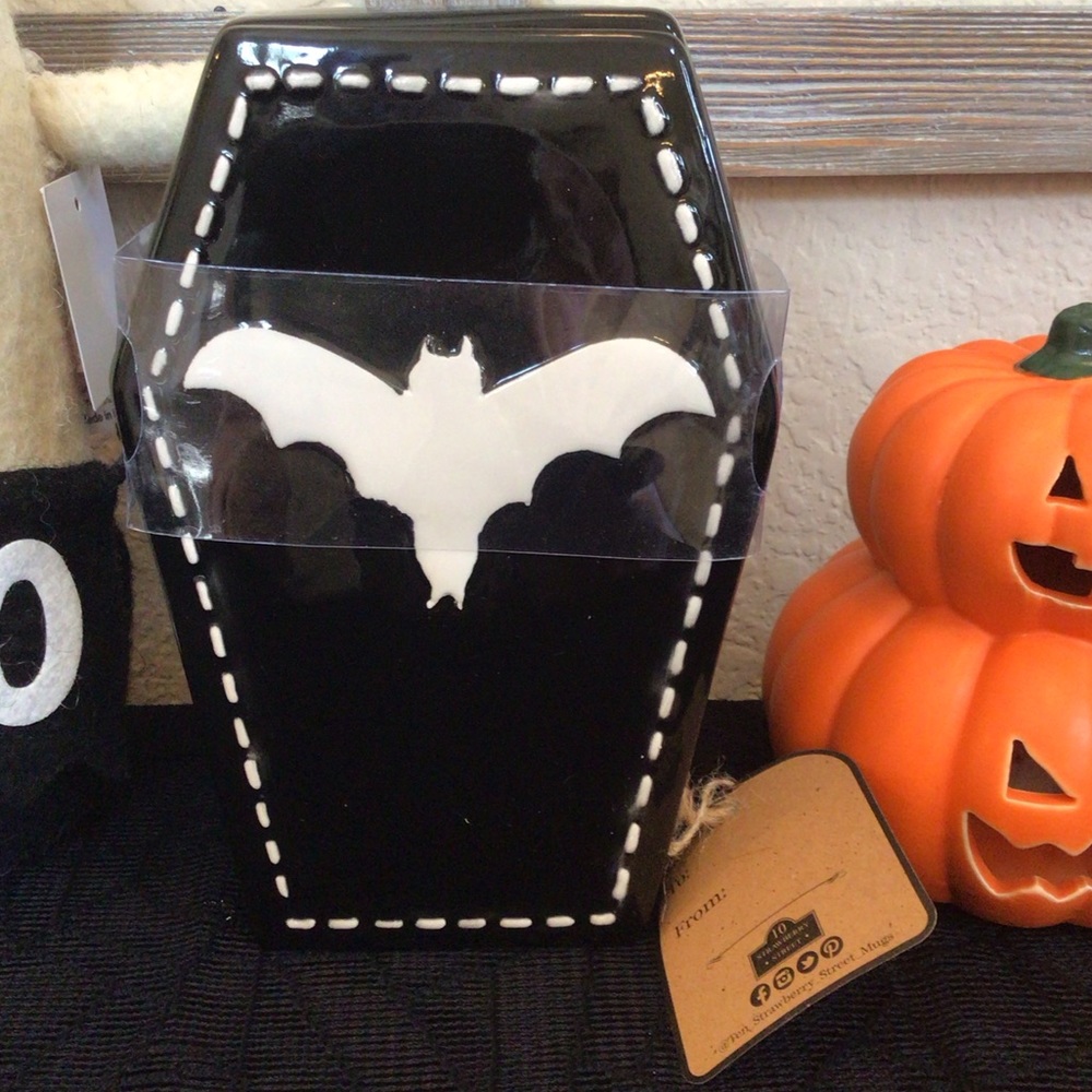 Black Ceramic Halloween Casket / Coffin Canister